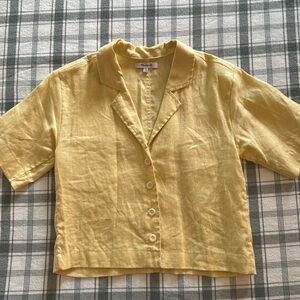 Cropped linen button-up shirt